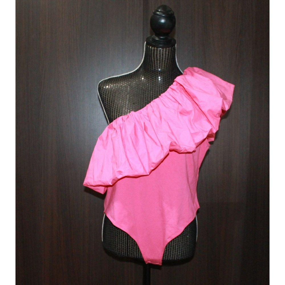 H&M HOT Pink One Shoulder Leotard with Ruffle Size XL